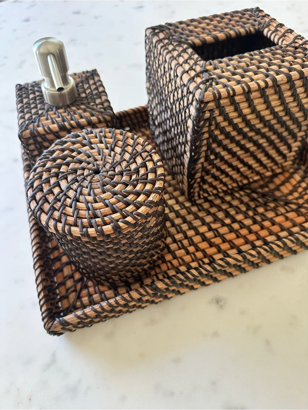 Woven Rattan Bath Set - Brown and Black